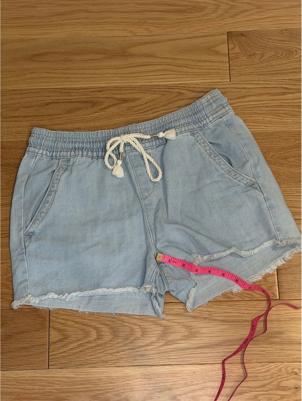 Loft Light Blue Casual Denim Shorts with Drawstring Waist - Picture 3 of 4